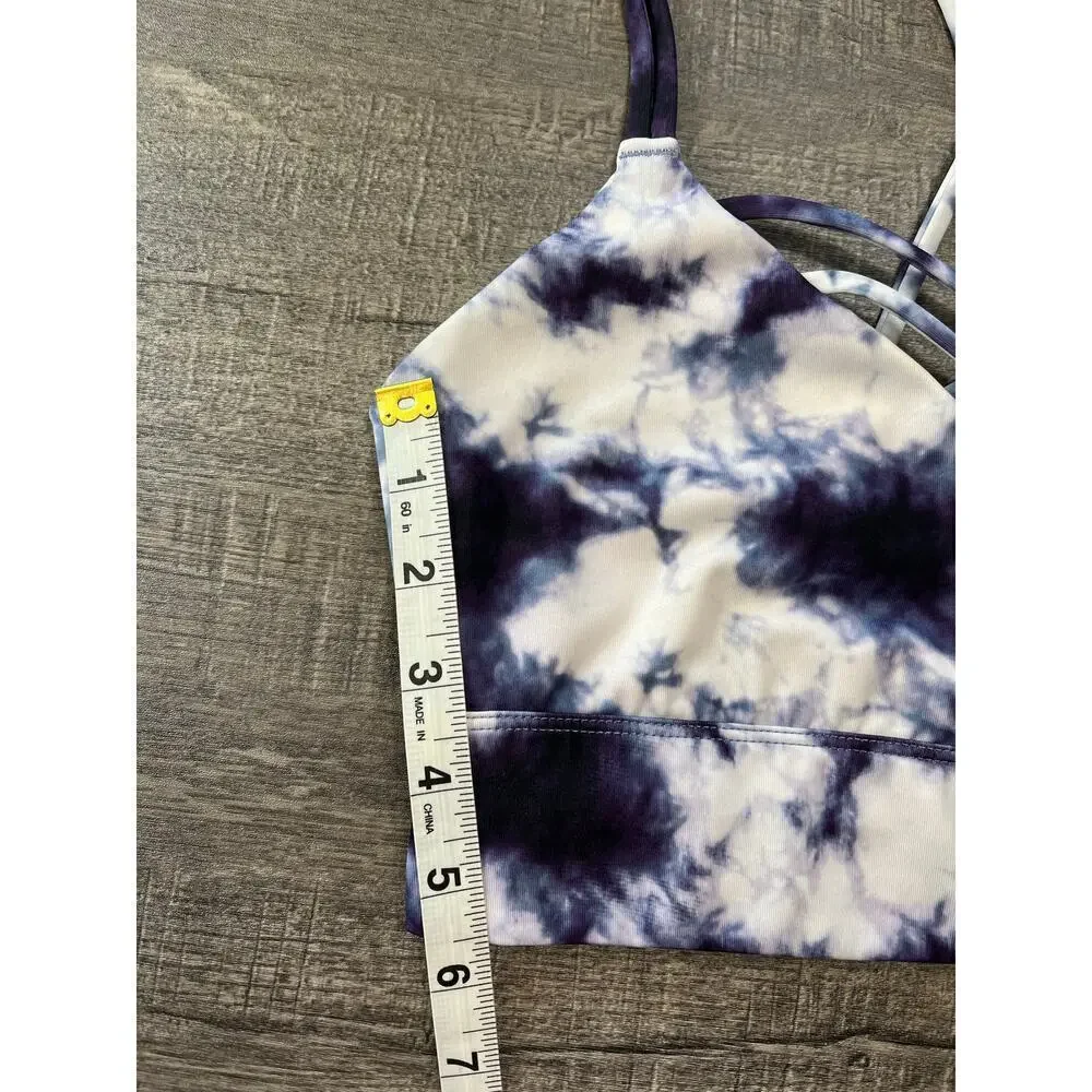 JOY LAB Women's Blue&White Tie Dye Strappy Wireless Athletic Sports Bra, Size XS - Picture 3 of 8